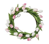 Genérico Spring Summer Wreath for Front Door - 35CM Artificial Tulips Flower Wreaths Greenery Decor | Large Farmhouse Wall Wreath for Home Porch Patio Garden Holiday Party Wedding Indoor Outdoor Use