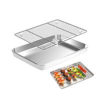 Genérico Square Baking Tray, Stainless Steel Non Stick Bake Pan with Cooling Wire Rack, Durable Roasting and Baking Set For Oven Cooking BBQ Grilling, Kitchen Outdoor Table Cart Patio Porch Lawn