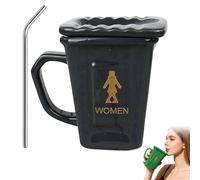 Genérico Squatting Toilet Shape Ceramic Mug, Funny Squat Toilet Mug, Novelty Toilet Mugs with Lids, Weird Coffee Cups,Unique Gag Gifts Water Cup (Gray)