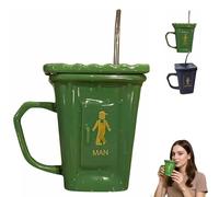 Genérico Squatting Toilet Shape Ceramic Mug, Funny Squat Toilet Mug with Stainless Steel Straw, for Gifts for all Holidays, Parties, and birthdays (GREEN)