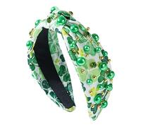 Genérico St. Patrick's Day Rhinestone Headband | Green Shamrock Bow Knot Hair Accessory | Crystal Embellished Fabric Headwrap | Irish Holiday Gift For Women