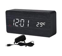 Genérico Stable Alarm Clock - Lightweight Led Clock | Bedside Clocks with Temperature Sensor, Wooden Clocks with USB Cable, Home Accessory Digital Alarm, Portable Timepiece for Living Room Decor
