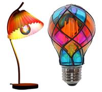 Genérico Stained Glass Light Bulb - Glass, 10.9x5.6cm Halloween Lightbulb 360° Beam Angle | Hand-Painted LED Ambient Lighting, Holiday Decor Bulb For Bedside Lamp, Christmas, Parties And Home Decor