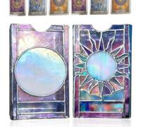 Genérico Stained Glass Tarot Deck Case, Sun Moon Pattern Design Opalescent Tarot Deck Storage Box, Decorative Handcrafted Card Case Holder for Standard Size Cards or Playing Cards