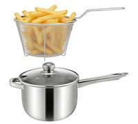 Genérico Stainless Frying Pot, Deep Nonstick Skillet, 11.4x7.8 Inches Fryer Pan with Basket, Japanese Tempura Vessel, Oil Drainage with Silver Style, Cooking Tool for Home Restaurant