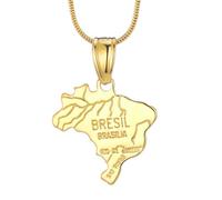 Genérico Stainless Steel Map Pendant Necklaces Map Jewelry Gold Color Items for Bridal Women Man Party Gifts Jewelry (For Brazil)