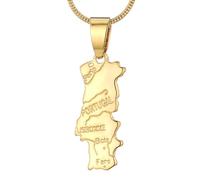 Genérico Stainless Steel Map Pendant Necklaces Map Jewelry Gold Color Items for Bridal Women Man Party Gifts Jewelry (For Portuguese)