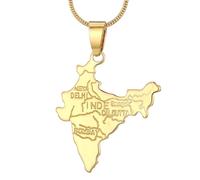 Genérico Stainless Steel Map Pendant Necklaces Map Jewelry Gold Color Items for Bridal Women Man Party Gifts Jewelry (For Indian)