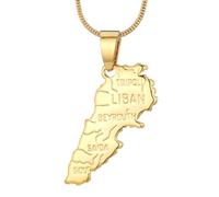 Genérico Stainless Steel Map Pendant Necklaces Map Jewelry Gold Color Items for Bridal Women Man Party Gifts Jewelry (For For Lebanon)