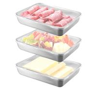Genérico Stainless Steel Meat Container - 9.84In 3 Pack Sealed Food Storage Box | Refrigerator Meat Keeper | Meal Prep Lunch Box With Lid For Bacon, Cheese, Fruits, Snacks