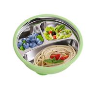 Genérico Stainless Steel Suction Plates - Stainless Steel Suction Pllates | Stainlesss Steels Platess With Suctions | Divided Plates With Silicone Sleeve - Fall Resistant Dinner Trays Bowl