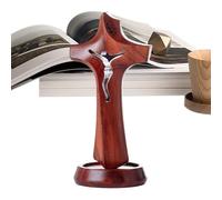 Genérico Standing Cross - Decoración católica de madera, Christian Jesus Statue, Handcrafted Elegant Design for Home Table Centerpiece Church Desk Living Room Bedroom Shelf, 2,52 x 2,91 x 5,98