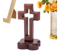 Genérico Standing Cross - Religious Sculpture | Wooden Catholic Easter Home Decor, With Flower Base, For Prayer Living Room Study Bedroom Wall Office Bathroom Shelf