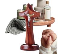 Genérico Standing Cross - Religious Wooden Catholic Decoration, Wooden Christian Jesus Statue | Symbol of Faith and Devotion, Elegant Table Centerpiece, Ideal for Home, Church, Shelf, 6.4x7.4x15.2cm