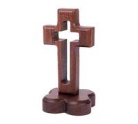 Genérico Standing Cross - Walnut Wood 12cm | Wooden Cross Decor, Catholic Religious Sculpture Flower Base Decorative Cros | For Living Room Bedroom Bathroom Office Shelf Church Wedding Party Use