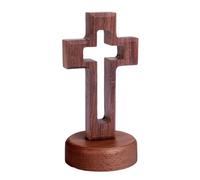 Genérico Standing Cross - Walnut Wood 12cm | Wooden Cross Decor, Catholic Religious Sculpture Flower Base Decorative Cros | For Living Room Bedroom Bathroom Office Shelf Church Wedding Party Use