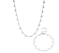 Genérico Star Necklace Bracelet - Simple Delicate 18K Gold Plated/Rose Gold/Silver Plated Pendant Chain Handmade Star Chokers Necklaces (Silver-1 set)