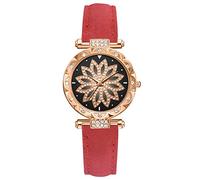 Genérico Star Strap Watch Dial Bracelet Ladies SetGift Leaf Quartz Women's Watch Choque Plata por Inteligente Reloj Reloj (Red, One Size)