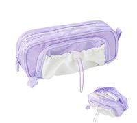 Genérico Stars Pencil Case Big Capacity,Waterproof Soft Stationery Storage Bag,Cute Aesthetic Pouch Holder Drawstring Pen Case with 3 Compartments,Sweet Lovely Pencil Case for Girl (Purple)