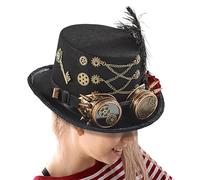 Genérico Steam Punk Hat - Felt, Adjustable Top Hat With Goggles Design | Costume Headwear For Theater And Cosplay, Steampunk Outfit Accessory For Men, Women, Teens, Adults, Circus, Renaissance Fair