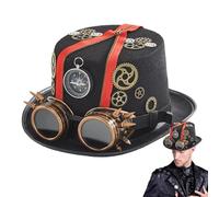 Genérico Steampunk Gothic Sombreros para Hombre - Disfraz Headwear Halloween Hat Con Gafas Desmontables | Trajes De Viajero Del Tiempo, Accesorios De Vestido Steampunk Para Hombres Adultos