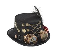 Genérico Steampunk Top Hat With Goggles - Felt + Metal Hardware, Carnival Steampunk Hat | Halloween Costume Accessory For Home Role-Playing Parties And Vintage Dress-Up