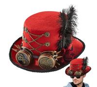 Genérico Steampunk Top Hat With Goggles - Felt + Metal Hardware, Carnival Steampunk Hat | Halloween Costume Accessory For Home Role-Playing Parties And Vintage Dress-Up
