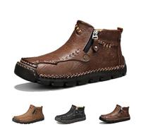 Genérico Stepthetop Motorcycle Boots, 2026 New Hand-Stitched Wide Toe Leather Boots for Men, for Work, Driving, Hiking (Dark Brown,10)