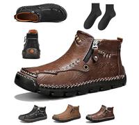 Genérico Stepthetop Motorcycle Boots Men, Hand-Stitched Genuine Leather Boots-Wide Toe, Waterproof Anti-Slip, for Work, Hiking (Brown,42)
