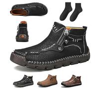 Genérico Stepthetop Motorcycle Boots Men, Hand-Stitched Genuine Leather Boots-Wide Toe, Waterproof Anti-Slip, for Work, Hiking (Black,42)