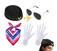 Genérico Stewardess Hat And Gloves | 5 Pieces Fun Attendant Photo Props | Airline Stewardess Accessories | For Daily Outdoor Home Vacation Party Holiday Birthday New Year Valentine's Day