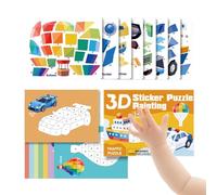 Genérico Sticker Book - Educational Travel Activity 3D Geometric Collage Sticker For Kids Stickers by Numbers Book Puzzle Learning Toy For Airplane Car Train Home