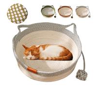 Genérico Stimulicat Cat Bed, Cotton Rope Woven Round Cat Beds Basket with Built-in Teasing Ball, Handwoven Scratchable Breathable Weave (Gray,M)