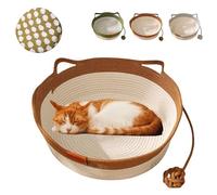 Genérico Stimulicat Cat Bed, Cotton Rope Woven Round Cat Beds Basket with Built-in Teasing Ball, Handwoven Scratchable Breathable Weave (Brown,M)