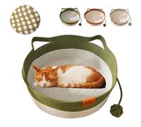 Genérico Stimulicat Cat Bed, Cotton Rope Woven Round Cat Beds Basket with Built-in Teasing Ball, Handwoven Scratchable Breathable Weave (Green,S)