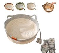 Genérico Stimulicat Cat Bed, Handwoven Cotton Rope Cat Basket with Built-in Teasing Ball, Scratchable & Breathable Round Sleeping Nest, Easy-to-Clean Pet Nest for Small Large Cats Dog (Gray,Small)