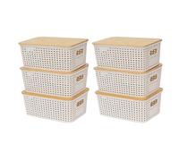 Genérico Storage Basket, Stackable Organizer, Container Box with Lid, Space-Saving Set of 6, Multipurpose Bins for Kitchen Closet Offices Classroom Desktop Shelves Drawers