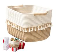 Genérico Storage Basket, Tassels Handles Multi-Functional Cotton Woven Shelf Storage Basket, 38x26x22 cm, for Closet, Laundry Room, Bathroom, Bedroom, Kitchen, Toys, Blankets, Towels, Books