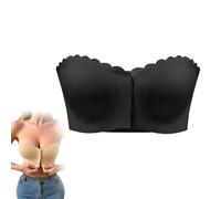 Genérico Strapless Front Buckle Breathable Bra, Front Closure Non-Slip Padded Bandeau Bralette, Comfort Wavy Edge Tube Top Bra (Black,M)