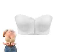 Genérico Strapless Front Buckle Breathable Bra, Front Closure Non-Slip Padded Bandeau Bralette, Comfort Wavy Edge Tube Top Bra (White,S)