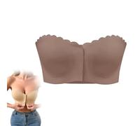 Genérico Strapless Front Buckle Breathable Bra, Front Closure Non-Slip Padded Bandeau Bralette, Comfort Wavy Edge Tube Top Bra (Coffee,M)