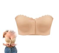 Genérico Strapless Front Buckle Breathable Bra, Front Closure Non-Slip Padded Bandeau Bralette, Comfort Wavy Edge Tube Top Bra (Nude,S)