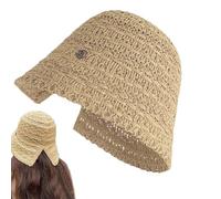 Genérico Straw Bucket Hat - Handmade Woven Sun Headwear, Foldable UV Sun Protection Bucket Hats | Breathable Summer Cap For Travel Beach Vacation Women Girls Outdoor Activities