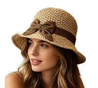 Genérico Straw Hats For Women - UV Protection Wide Brim Foldable Crochet Sun Hat with Vintage Hand Woven Design and Elegant Ruffled Bow, Lightweight Summer Beach Hat