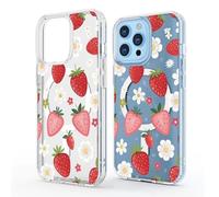 Genérico Strawberry Daisy Pattern Magnetic Phone Case ransparent Acrylic Silicone Shockproof Non-Slip Cover for iPhone 17/16/15/14/13/12 Pro MAX (Weiß,For 15)