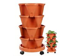Genérico Strawberry Tower - 4-Tier Vertical Stackable Planter with Wheels | Indoor/Outdoor Drainage Planter for Home Office Apartment Balcony Patio Yard Vegetable Flower Fruit Gardening