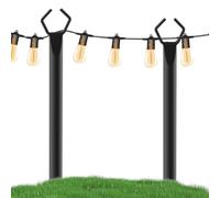 Genérico String Light Stand, Patio Garden Pole, Sturdy Iron Construction, 9-Section Adjustable Height, Outdoor Wedding and Event Use, 118.11 Inches, Black, 2 Pieces, 3000g