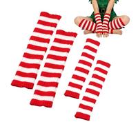 Genérico Striped Glove Set With Knee-High Socks - Red White Striped Warm Wool Knit Gloves & Socks For Autumn Winter | Color-Blocked Long Gloves Set For Parties, Cosplay, New Year's, Christmas,