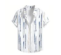 Genérico Striped Short Sleeve Casual Button Down Shirt Summer Business Style (Blue, XXL)