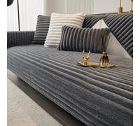 Genérico Striped Thickened Faux Rabbit Plush Sofa Cover,Winter Warm Soft Cozy Sectional Couch Cover,Washable Non-Slip Solid Color Furniture Protector Blankets for Bed,Bedroom,Office,Living Room